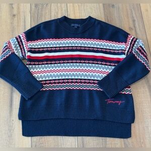 Tommy Hilfiger woman’s Navy Sweater with Red and Gray Accents size medium